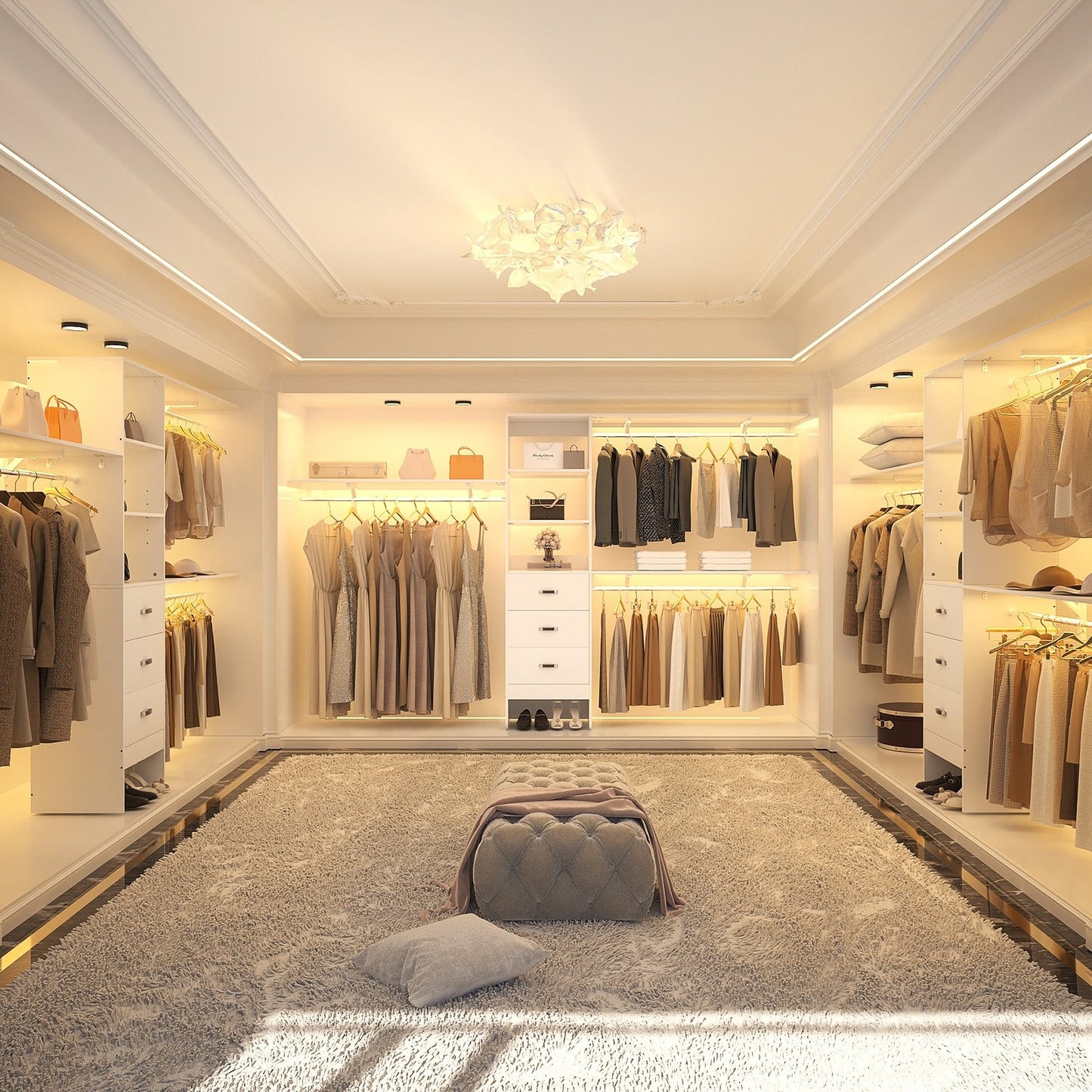 Organisateur de placard ajustable Rackcog 120'' avec tiroirs, système de placard avec étagères à monter soi-même pour placards et dressings