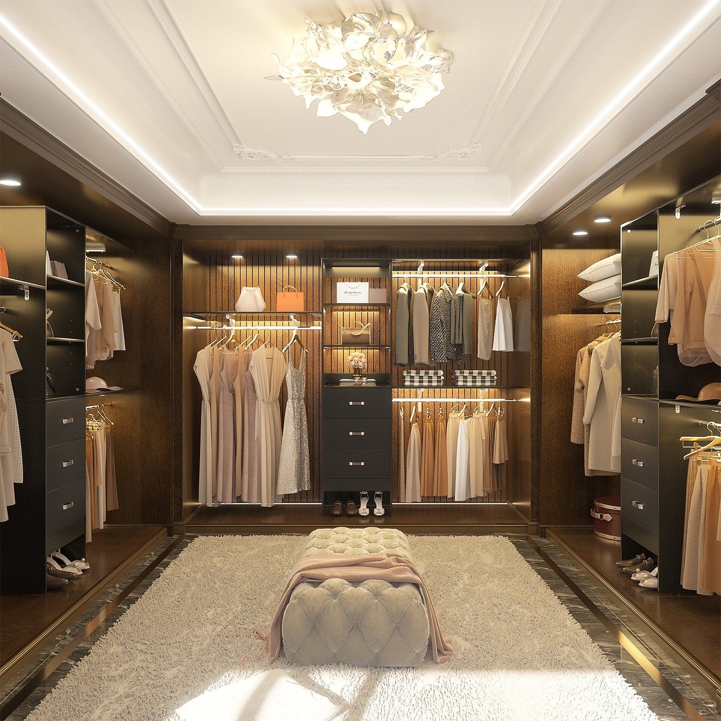 Organisateur de placard ajustable Rackcog 120'' avec tiroirs, système de placard avec étagères à monter soi-même pour placards et dressings