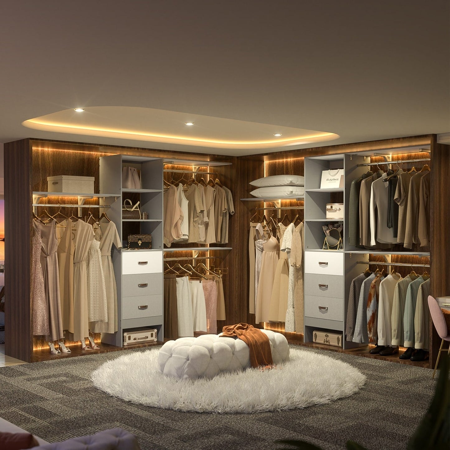 Organisateur de placard ajustable Rackcog 120'' avec tiroirs, système de placard avec étagères à monter soi-même pour placards et dressings