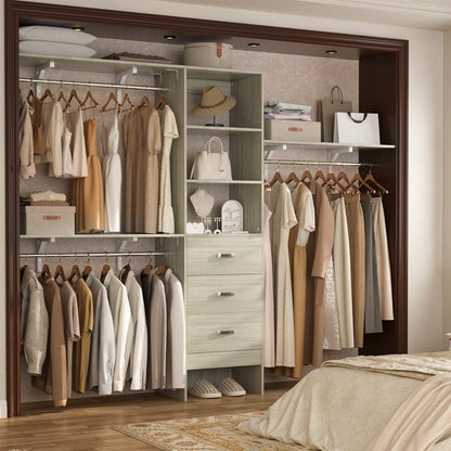 Organisateur de placard ajustable Rackcog 120'' avec tiroirs, système de placard avec étagères à monter soi-même pour placards et dressings