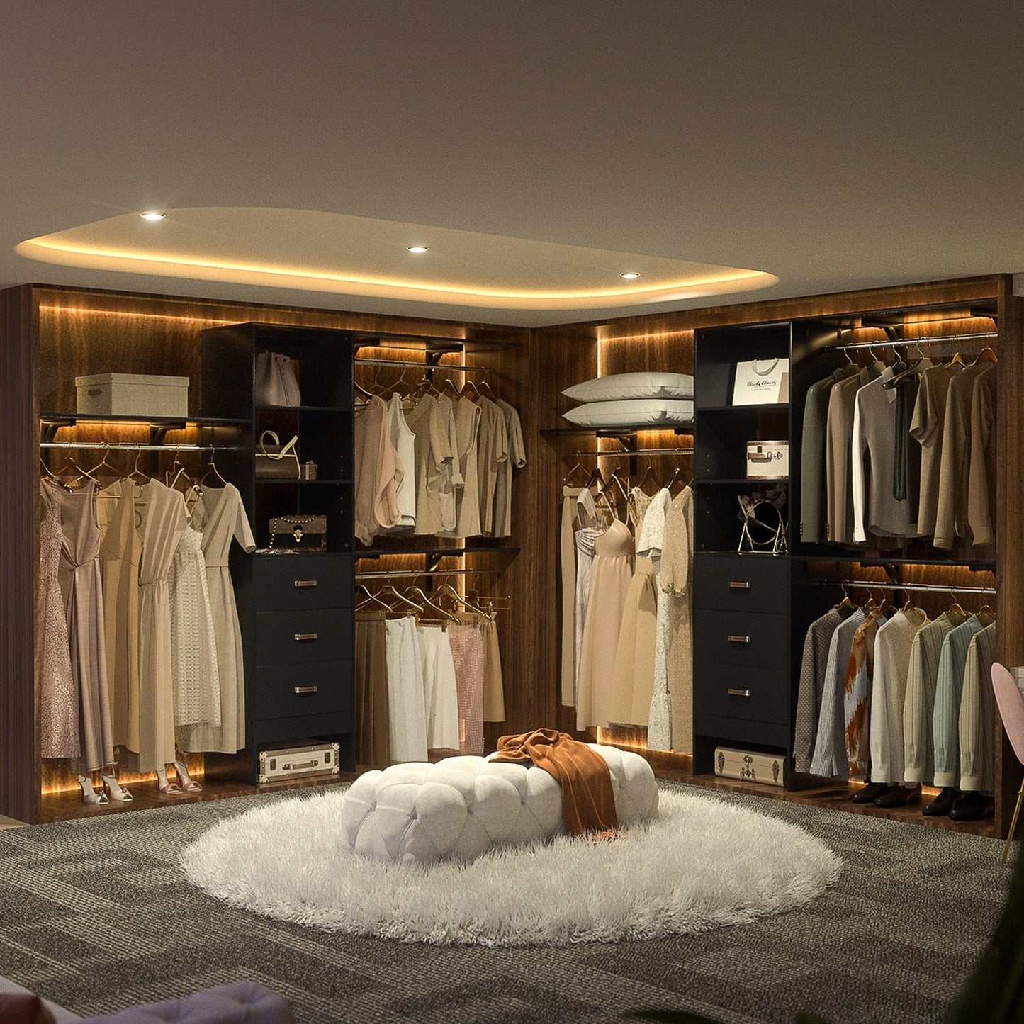 Organisateur de placard ajustable Rackcog 120'' avec tiroirs, système de placard avec étagères à monter soi-même pour placards et dressings