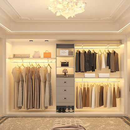 Organisateur de placard ajustable Rackcog 120'' avec tiroirs, système de placard avec étagères à monter soi-même pour placards et dressings