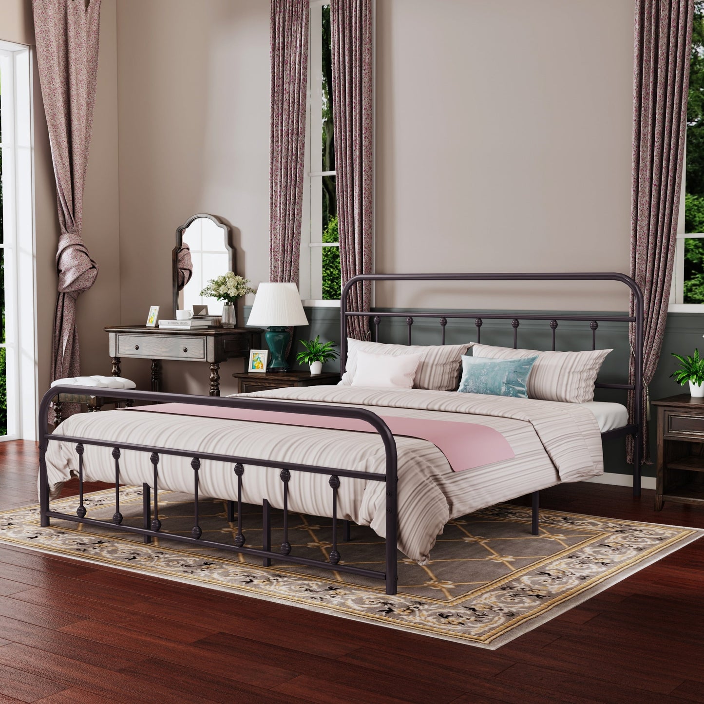 Cadre de lit plateforme en métal style vintage simple Alazyhome, montage facile