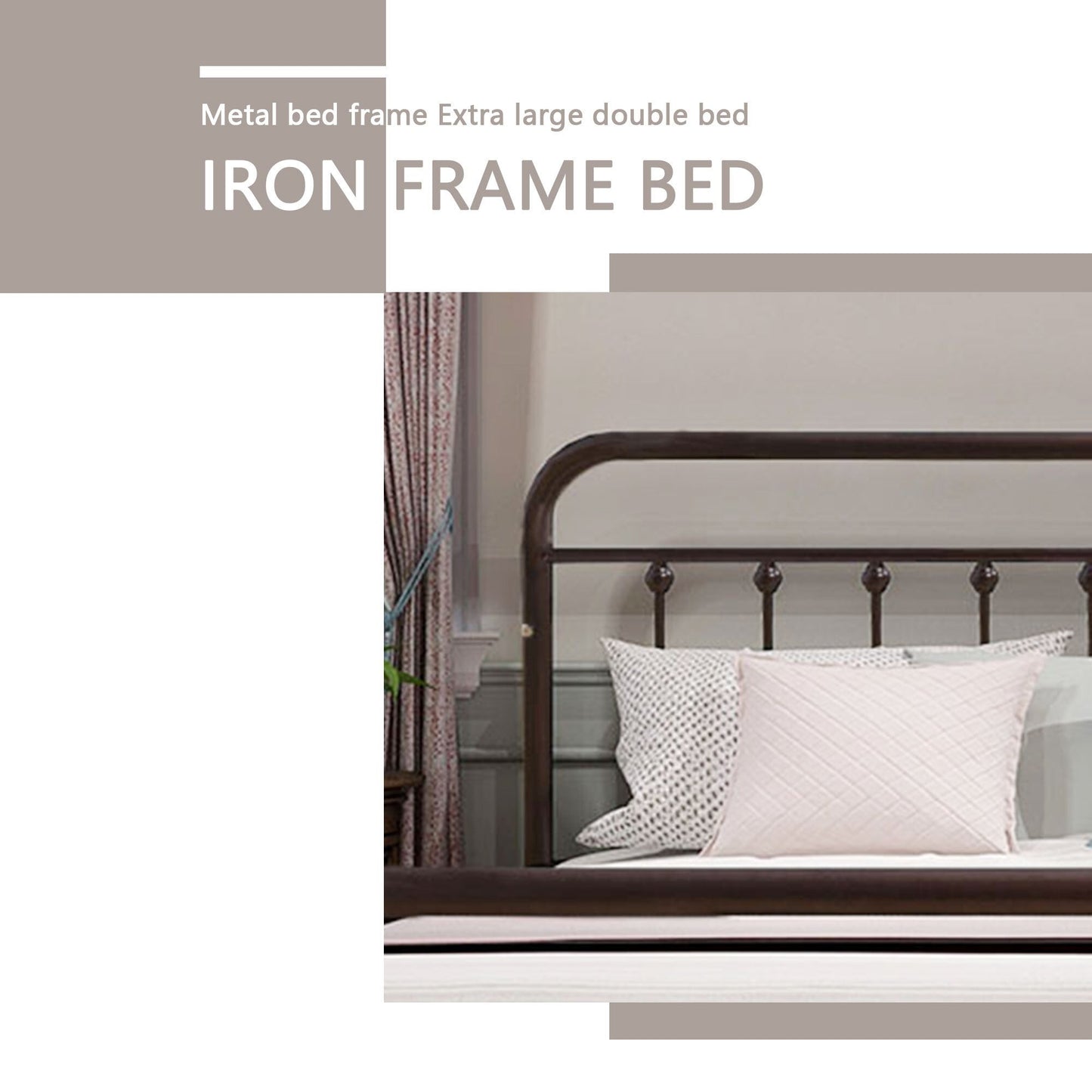 Cadre de lit plateforme en métal style vintage simple Alazyhome, montage facile