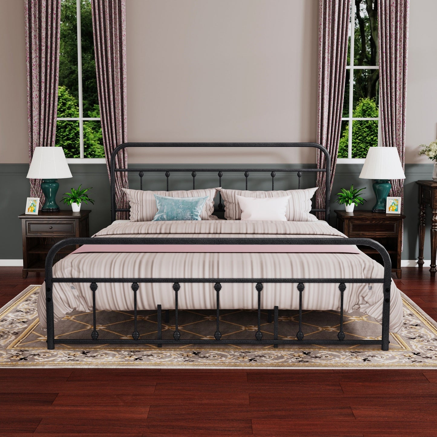 Cadre de lit plateforme en métal style vintage simple Alazyhome, montage facile