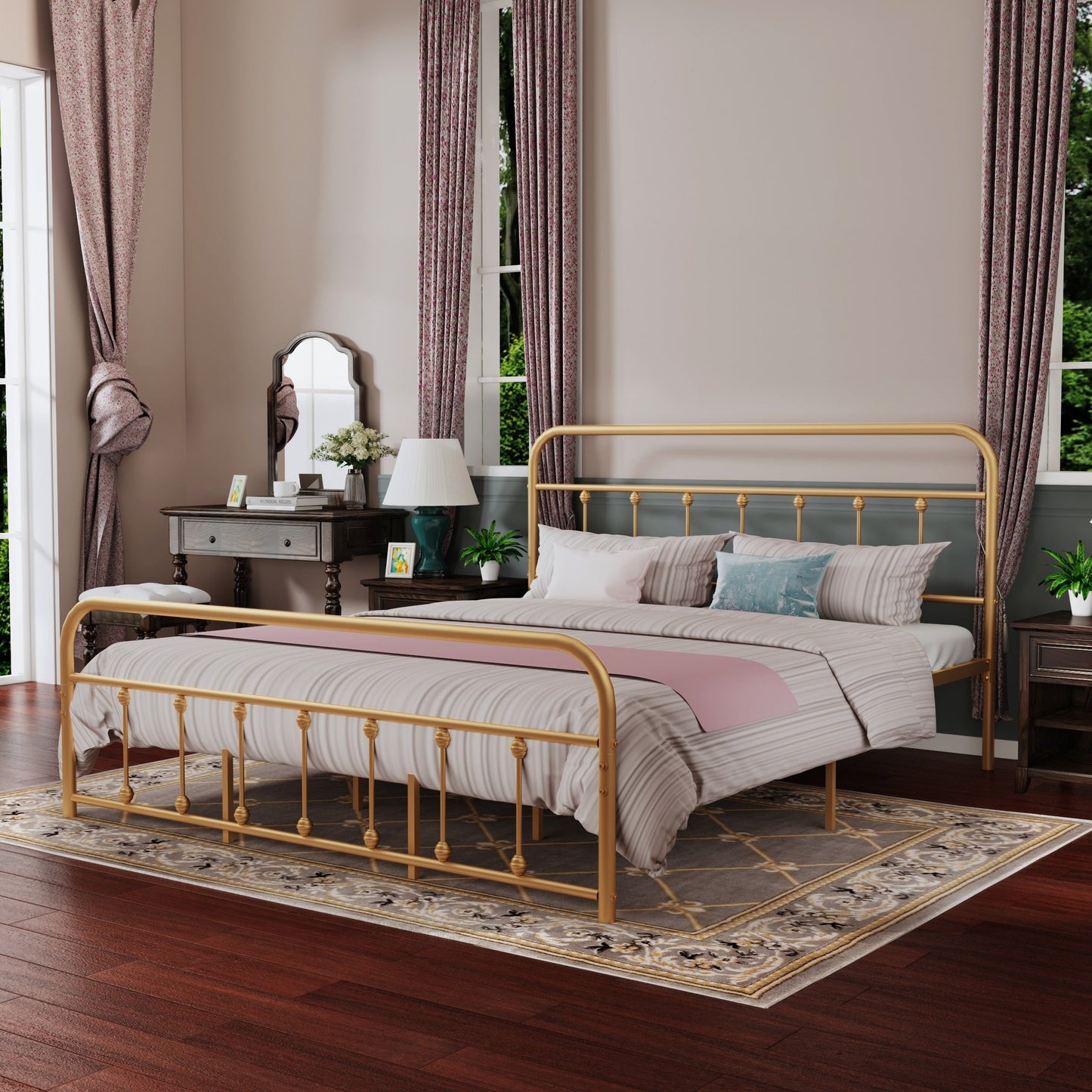 Cadre de lit plateforme en métal style vintage simple Alazyhome, montage facile