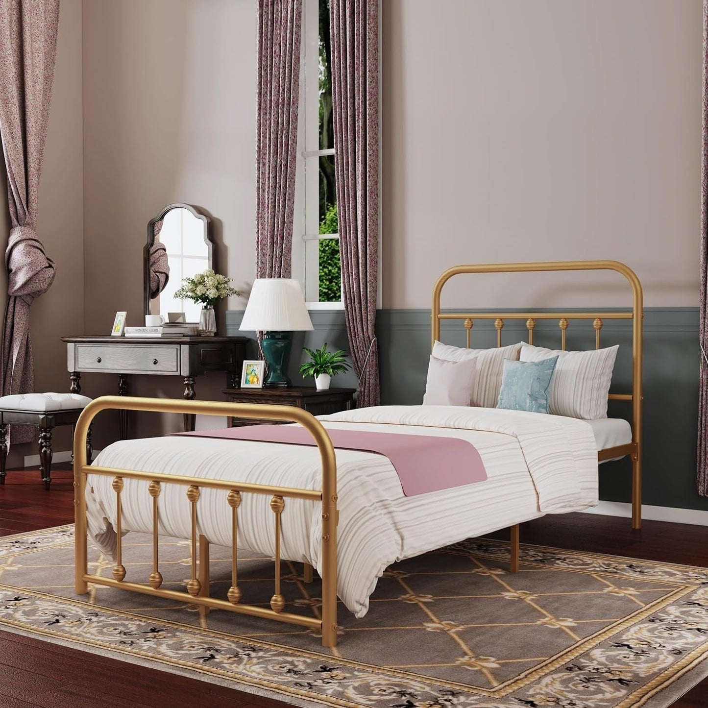 Cadre de lit plateforme en métal style vintage simple Alazyhome, montage facile