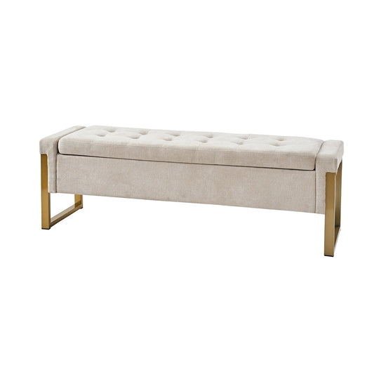 Banc de rangement moderne Alina avec couvercle rabattable et pieds en métal, par HULALA HOME