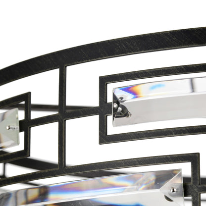 Lustre Anita à abat-jour tambour et prisme en verre transparent