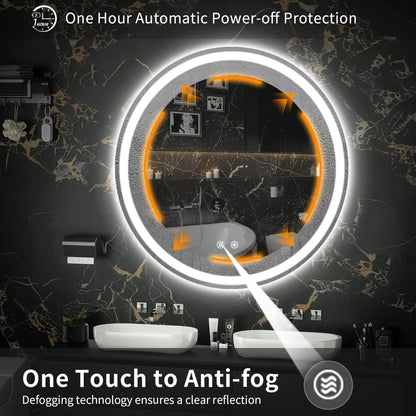 Miroir de courtoisie arrondi sans cadre, éclairé par LED, à intensité variable et antibuée