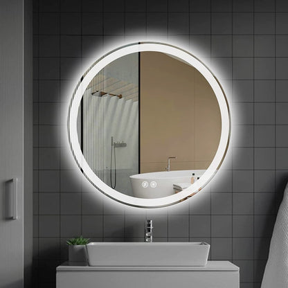 Miroir de courtoisie arrondi sans cadre, éclairé par LED, à intensité variable et antibuée