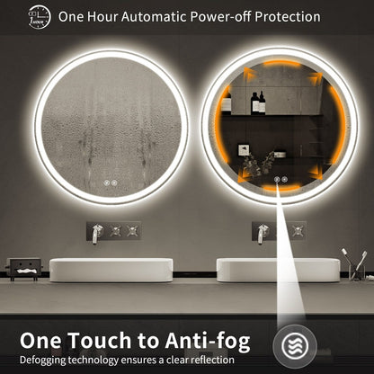 Miroir de courtoisie arrondi sans cadre, éclairé par LED, à intensité variable et antibuée