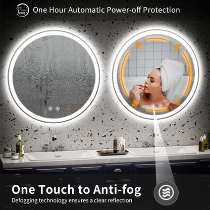 Miroir de courtoisie arrondi sans cadre, éclairé par LED, à intensité variable et antibuée