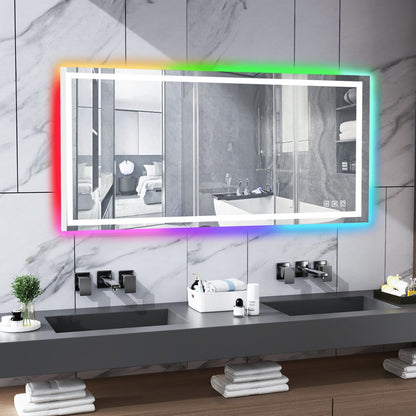 Miroir de salle de bain antibuée rétroéclairé RGB et éclairé par LED