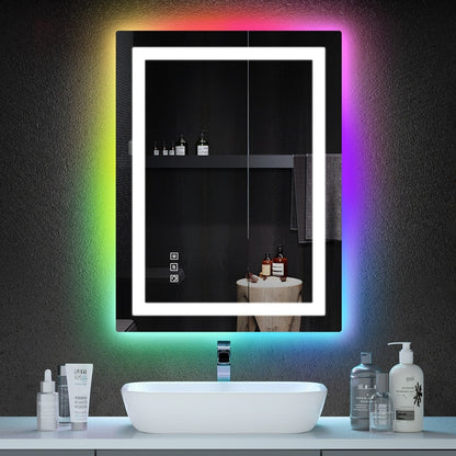 Miroir de salle de bain antibuée rétroéclairé RGB et éclairé par LED