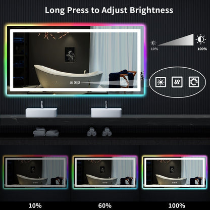 Miroir de salle de bain antibuée rétroéclairé RGB et éclairé par LED