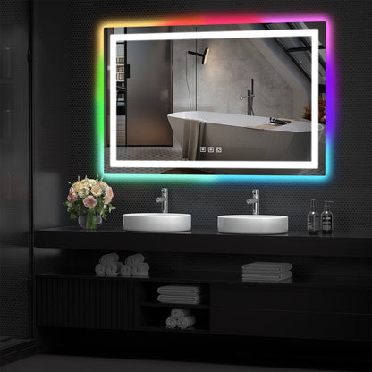 Miroir de salle de bain antibuée rétroéclairé RGB et éclairé par LED