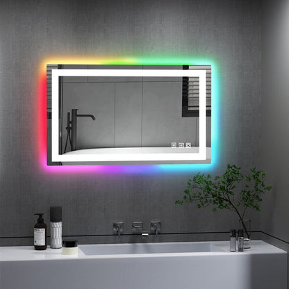 Miroir de salle de bain antibuée rétroéclairé RGB et éclairé par LED