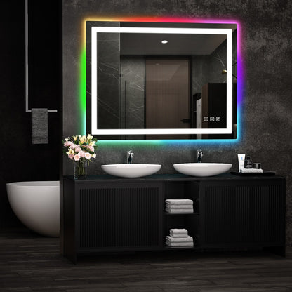 Miroir de salle de bain antibuée rétroéclairé RGB et éclairé par LED
