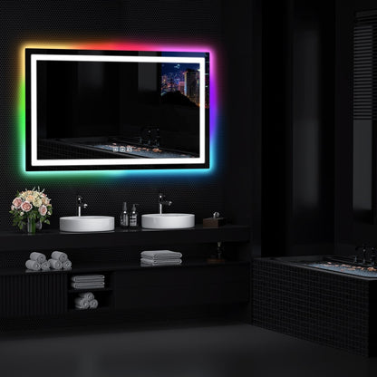 Miroir de salle de bain antibuée rétroéclairé RGB et éclairé par LED