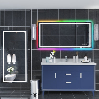 Miroir de salle de bain antibuée rétroéclairé RGB et éclairé par LED