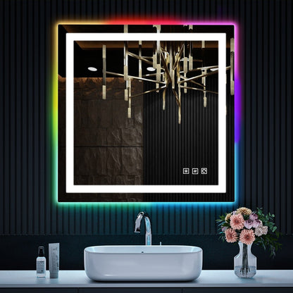 Miroir de salle de bain antibuée rétroéclairé RGB et éclairé par LED