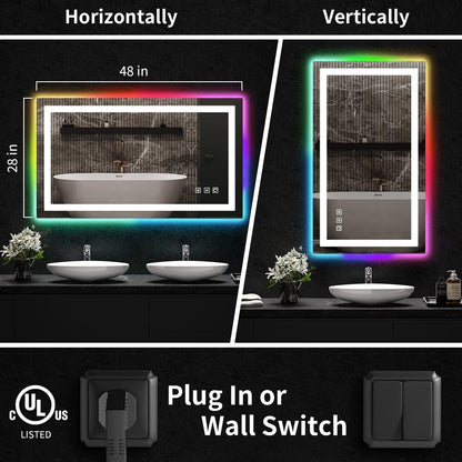 Miroir de salle de bain antibuée rétroéclairé RGB et éclairé par LED