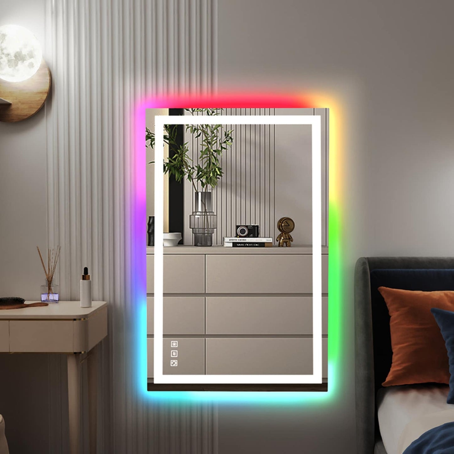 Miroir de salle de bain antibuée rétroéclairé RGB et éclairé par LED