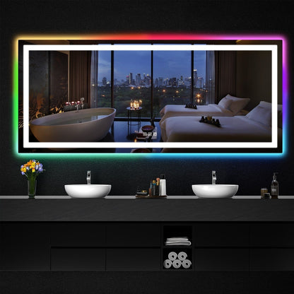 Miroir de salle de bain antibuée rétroéclairé RGB et éclairé par LED