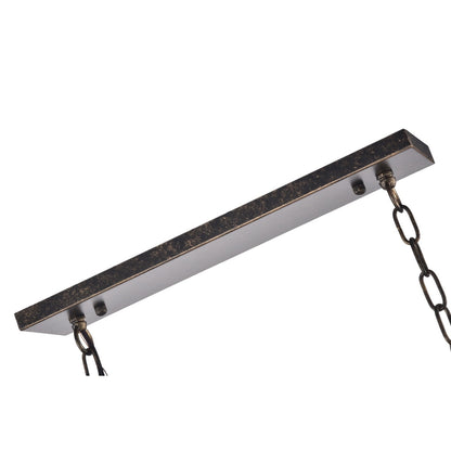 Luminaire rectangulaire à 6 lumières pour îlot de cuisine, en bronze antique, avec suspension en cristal - Bronze antique