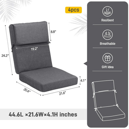 Ensemble de 4 coussins pour chaise de patio à dossier haut Aoodor, 46 x 21 x 4 pouces (coussins seulement)