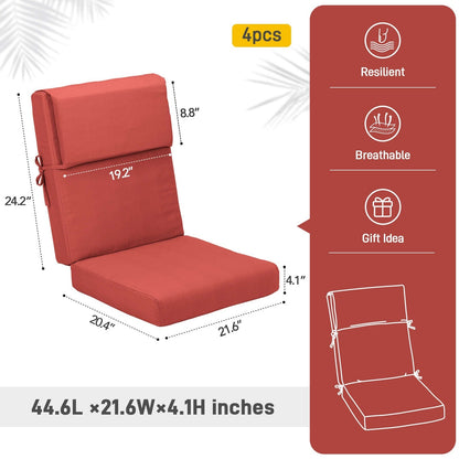 Ensemble de 4 coussins pour chaise de patio à dossier haut Aoodor, 46 x 21 x 4 pouces (coussins seulement)