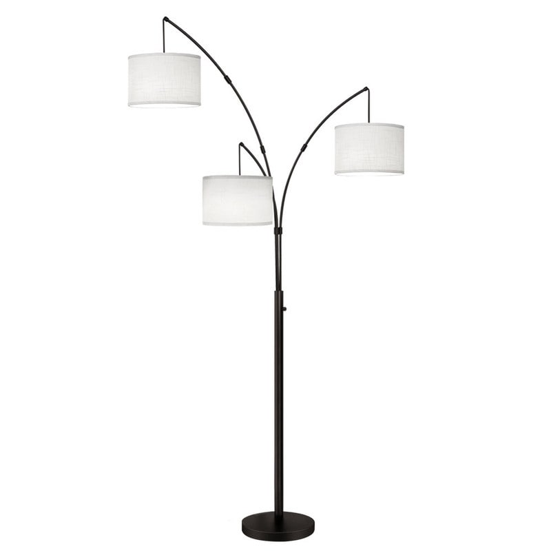 Lampadaire LED arqué à 3 lumières, dimmable, moderne, noir, haut.