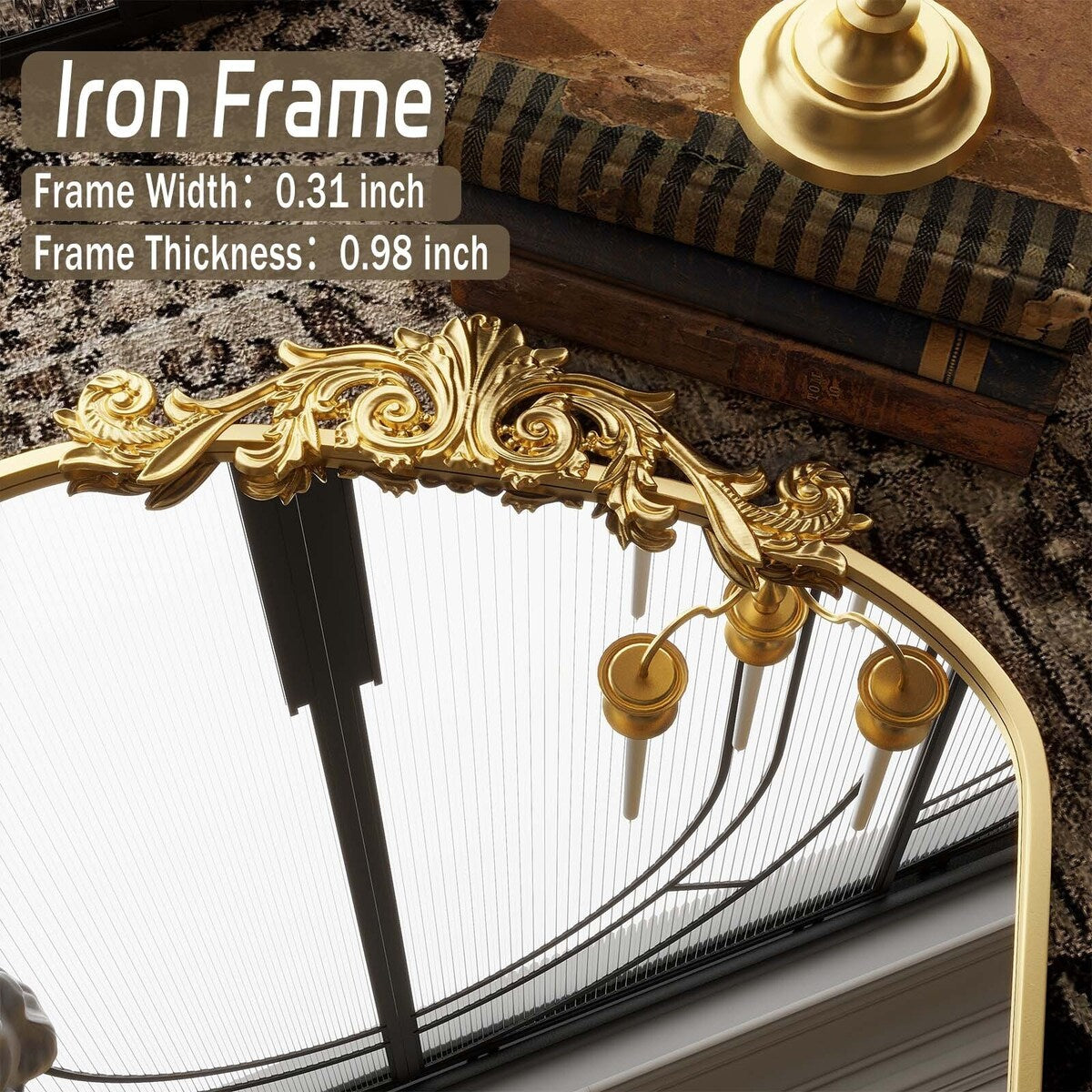 Miroir sur pied arqué à motif floral baroque