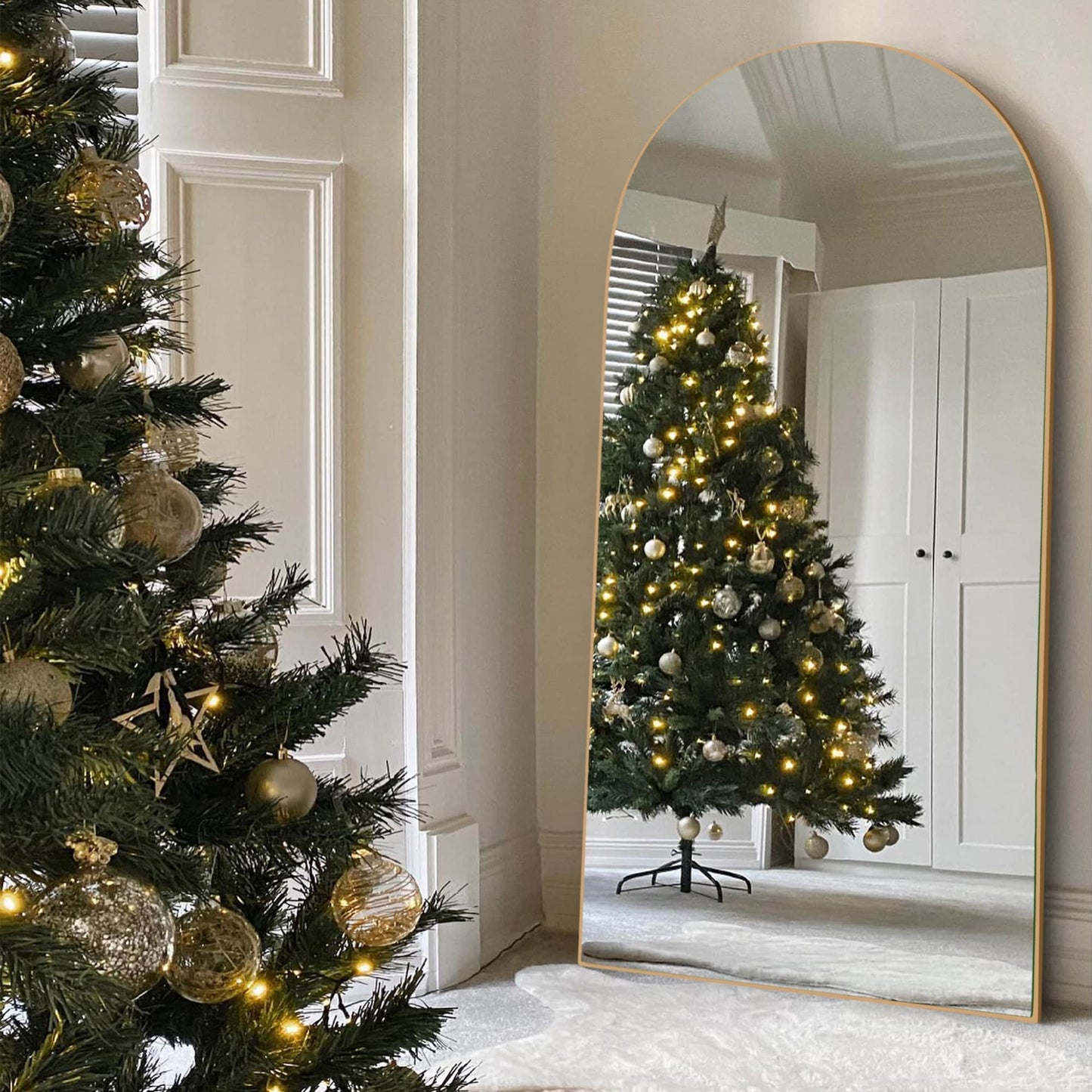 Miroir sur pied en bois arqué, miroir mural