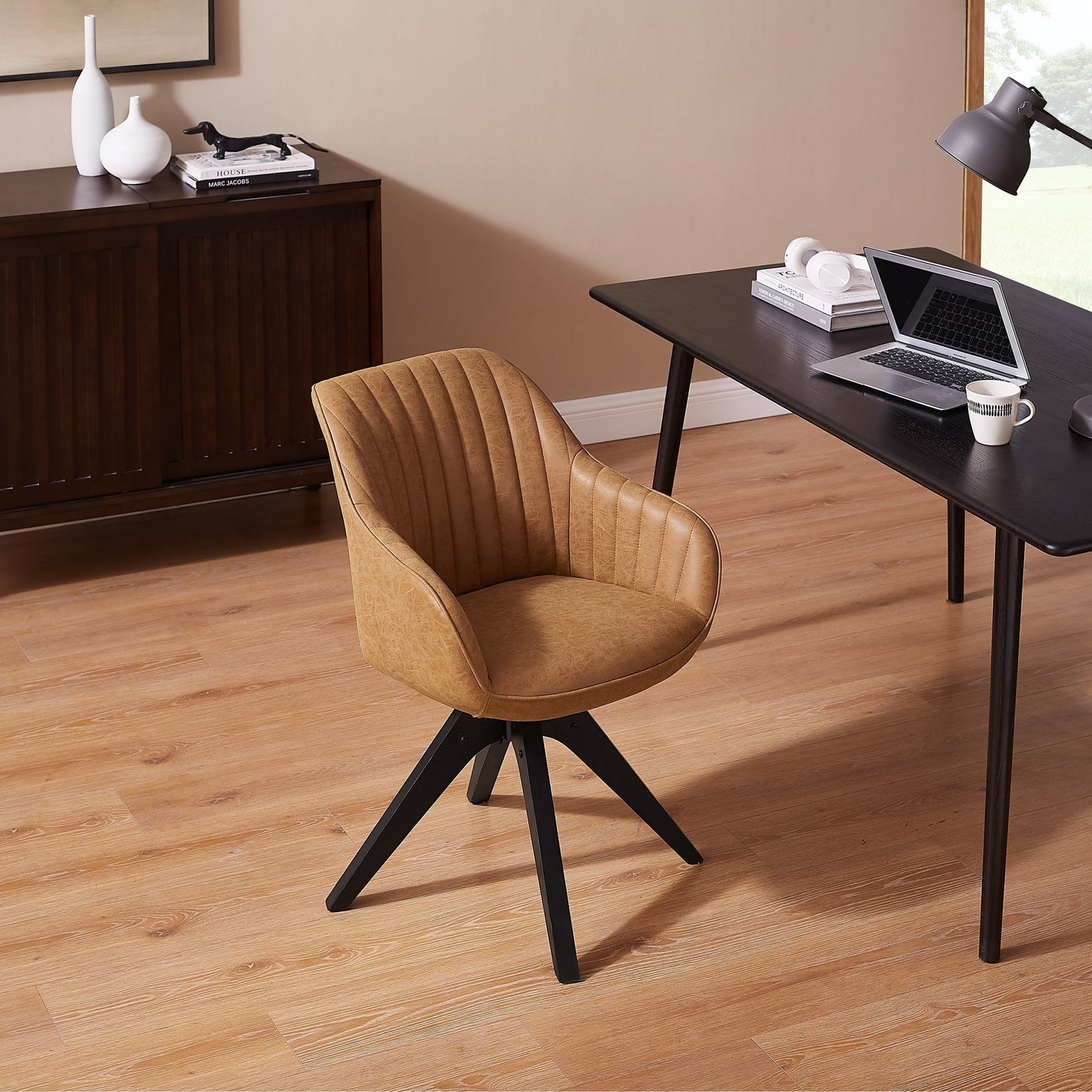 Fauteuil pivotant Art Leon pour bureau à domicile moderne avec pieds en bois