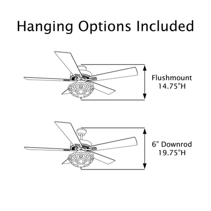 Ventilateur de plafond 3 lumières Astrid River of Goods, finition bronze huilé multicolore et vitrail, 52 pouces (132 x 132 x 37,5/50,2 cm)