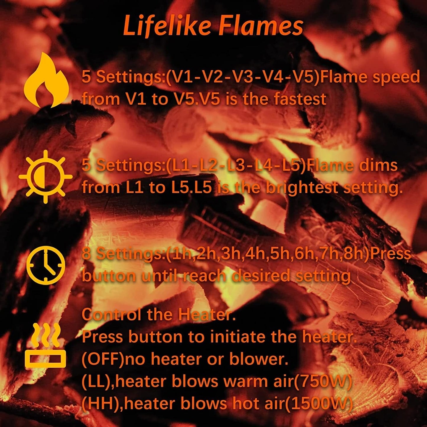 Cheminée électrique BOSSIN 43 avec manteau, insert de cheminée électrique de 58 cm (23 pouces), meuble TV autoportant avec foyer en bois