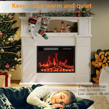 Cheminée électrique BOSSIN 43 avec manteau, insert de cheminée électrique de 58 cm (23 pouces), meuble TV autoportant avec foyer en bois