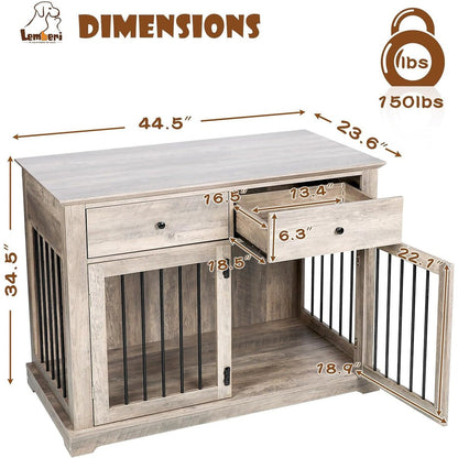 Meuble pour cage de 112 cm (44 pouces) BOSSIN, niche en bois avec table d'appoint et tiroirs de rangement, niche décorative pour animaux de compagnie