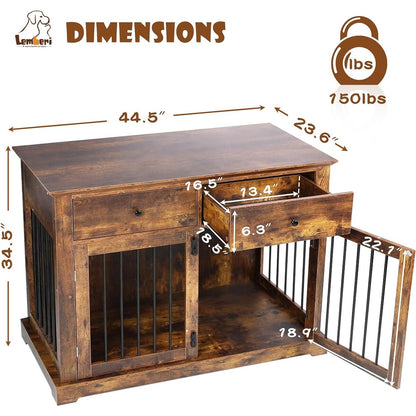 Meuble pour cage de 112 cm (44 pouces) BOSSIN, niche en bois avec table d'appoint et tiroirs de rangement, niche décorative pour animaux de compagnie