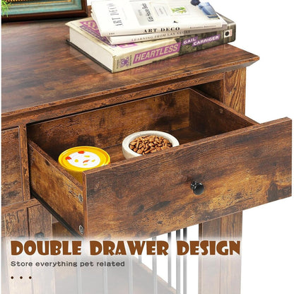 Meuble pour cage de 112 cm (44 pouces) BOSSIN, niche en bois avec table d'appoint et tiroirs de rangement, niche décorative pour animaux de compagnie