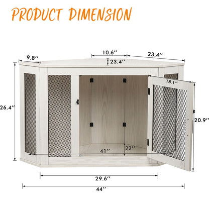 Meuble d'angle pour chien BOSSIN, niche en bois de 44/52 pouces avec filet, niche décorative en bois pour l'intérieur