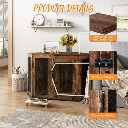 Meuble d'angle pour chien BOSSIN, niche en bois de 44/52 pouces avec filet, niche décorative en bois pour l'intérieur