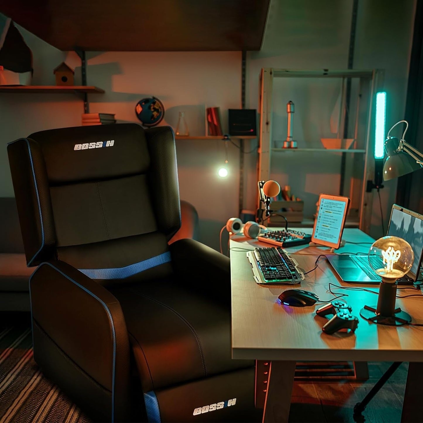 Fauteuil inclinable ergonomique BOSSIN en cuir PU pour le jeu, une place, pour le salon