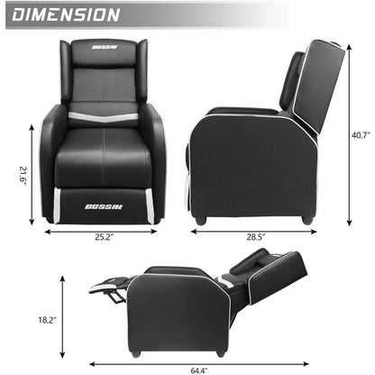 Fauteuil inclinable ergonomique BOSSIN en cuir PU pour le jeu, une place, pour le salon
