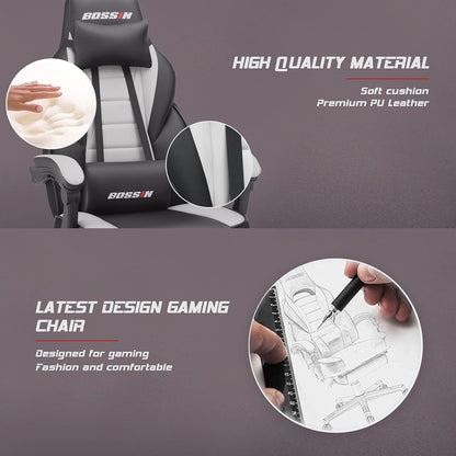 Chaise de jeu BOSSIN style racing, chaise de jeu grande taille (136 kg) avec dossier haut