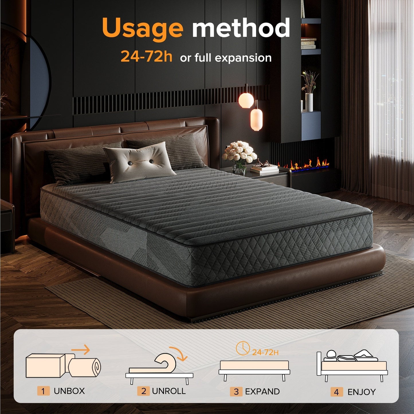 Matelas hybride SweDrea de 25 cm (10 po) en mousse à mémoire de forme mi-ferme infusée de gel, rafraîchissant et respirant, certifié CertiPUR-US, SGS et OEKO-TEX®.