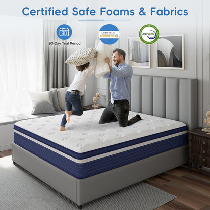 Matelas hybride à ressorts ensachés SweDrea de 25 cm (10 po), rafraîchissant et respirant, fermeté moyenne, certifié CertiPUR-US, SGS et OEKO-TEX.