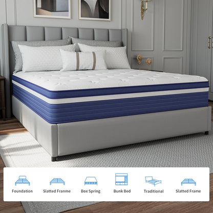 Matelas hybride à ressorts ensachés SweDrea de 25 cm (10 po), rafraîchissant et respirant, fermeté moyenne, certifié CertiPUR-US, SGS et OEKO-TEX.